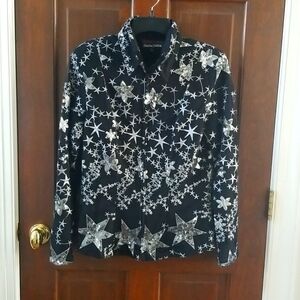 Beautiful Ladies Hobby Horse Western Show Jacket Size L Silver Stars On Black